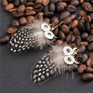 Genuine Natural Feather Animal Owl Boho Earrings
